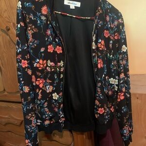 Alice + Olivia Black Floral Bomber Jacket